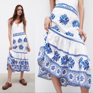Sz S Zara Boho Embroidered Skirt